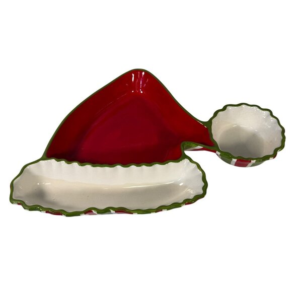 Park Designs Wrap It Up Santa Hat Chip & Dip Platter Red Green & White Ceramic - Picture 6 of 6